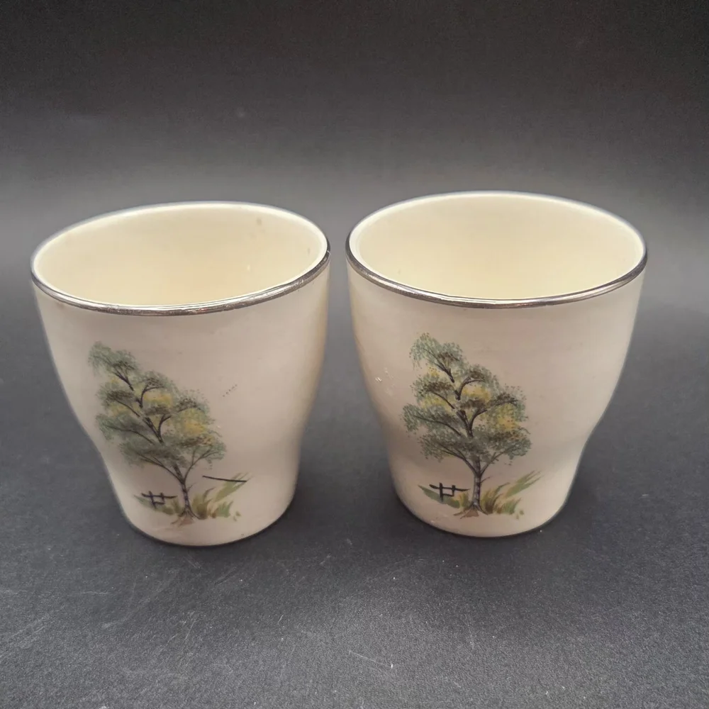 Egg Cups Low Profile Willow Tree Design Vintage